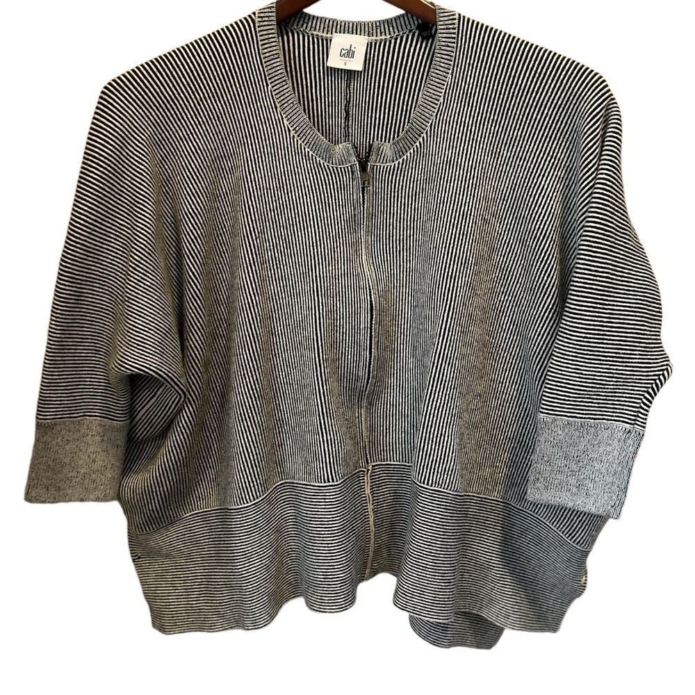 Cabi S white and black striped zip up oversized top - Picture 2 of 9